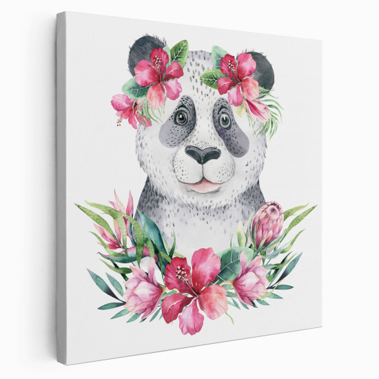 Stampa su tela Quadrata per Bambini - Panda Fiori