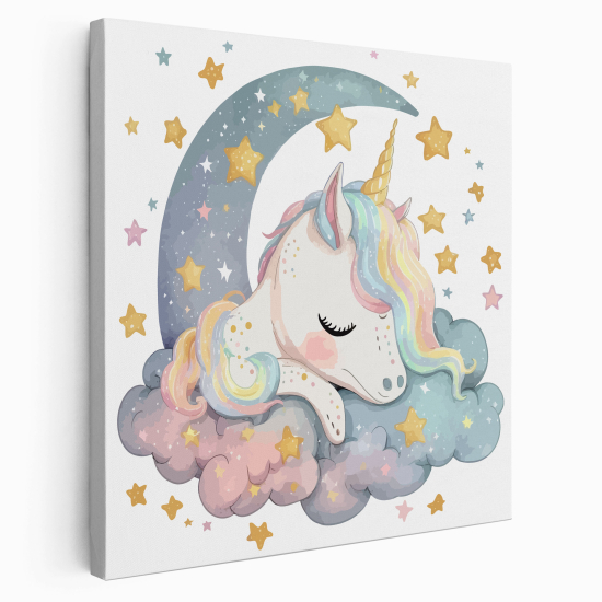 Stampa su tela Quadrata per Bambini - Unicorno Luna