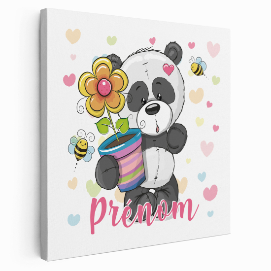 Tela per bambini personalizzata - Panda con vaso di fiori