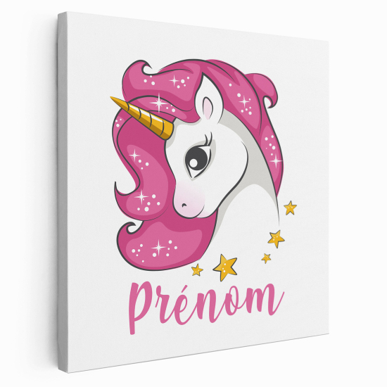 Tela per bambini personalizzata - Unicorno rosa stelle