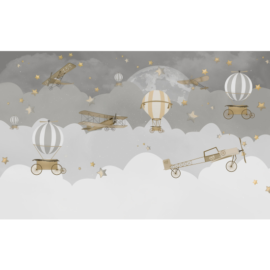 Carta da parati panoramica per bambini - Aerei Mongolfiere