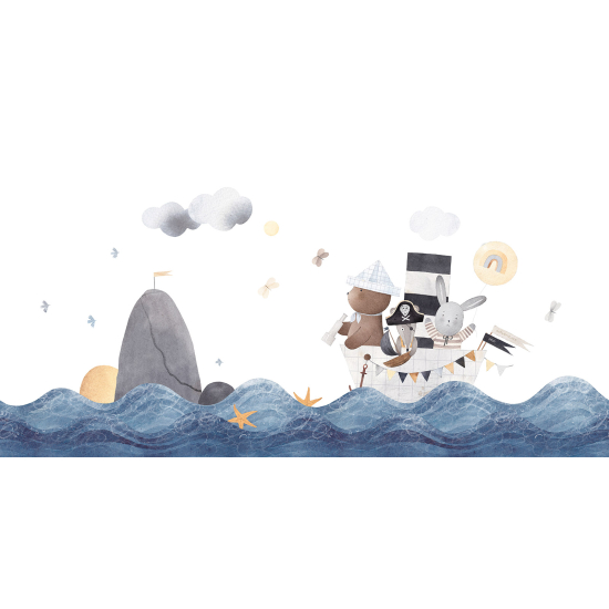 Carta da parati panoramica per bambini - Animali Barca