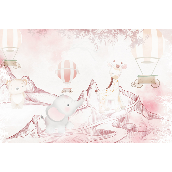 Carta da parati panoramica per bambini - Animali Mongolfiere