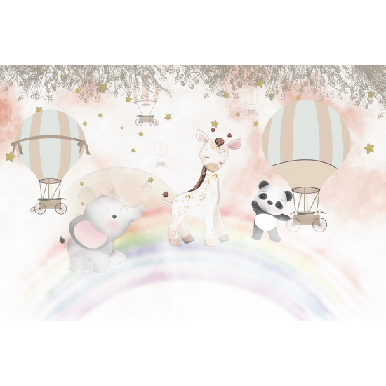 Carta da parati panoramica per bambini - Animali Mongolfiere