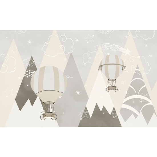 Carta da parati panoramica per bambini - Montagne Mongolfiere