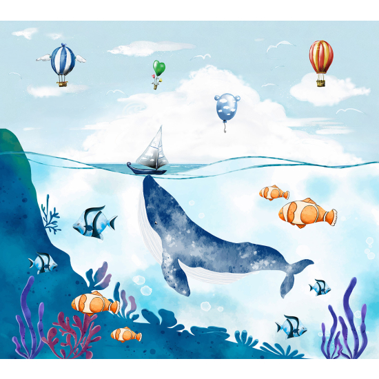 Carta da parati panoramica per bambini - Oceano Mongolfiere