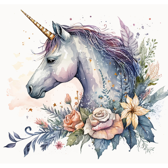 Carta da parati panoramica per bambini - Unicorno fiori