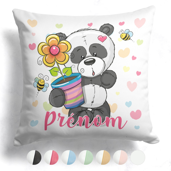 Cuscino bicolore personalizzato - Panda con vaso di fiori
