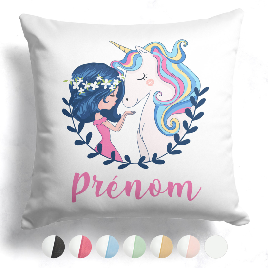 Cuscino bicolore personalizzato - Ragazza e Unicorno