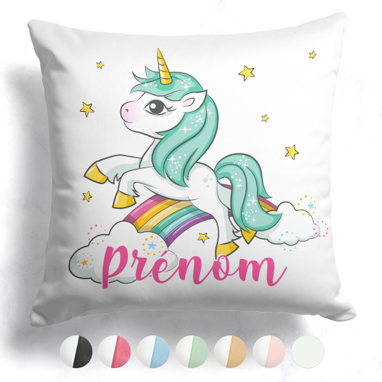 Cuscino bicolore personalizzato - Unicorno arcobaleno