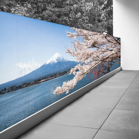 Frangivista per balcone - 120x332 cm - Il Monte Fuji sul bordo dell'acqua